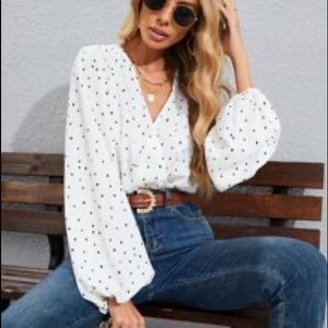 Lantern sleeve dot-print bodysuit